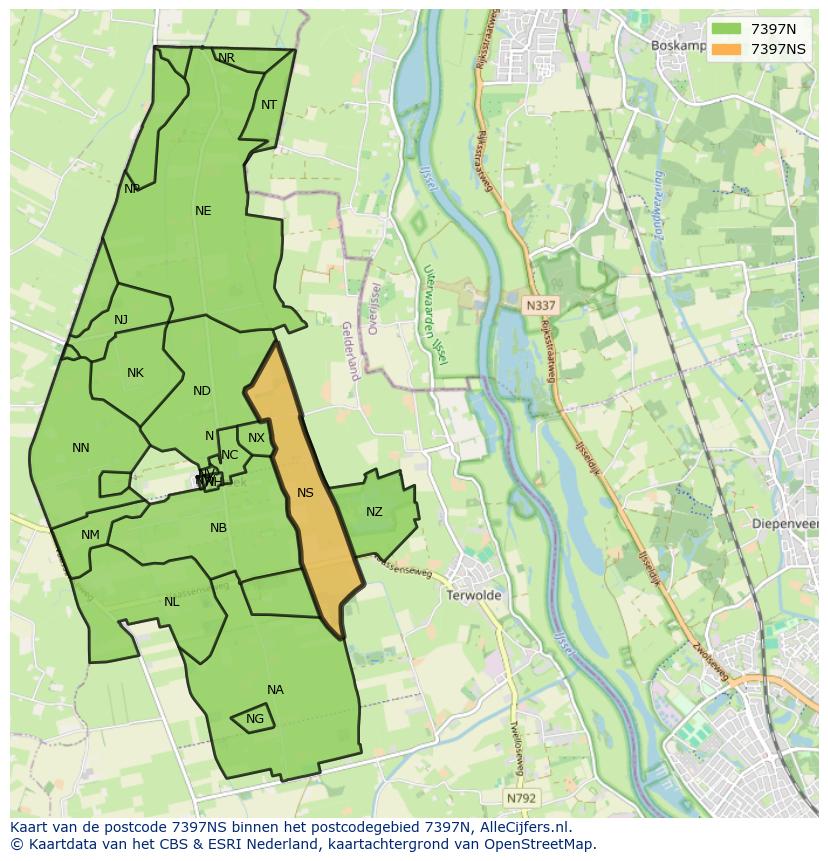 Afbeelding van het postcodegebied 7397 NS op de kaart.