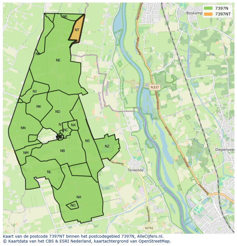 Afbeelding van het postcodegebied 7397 NT op de kaart.