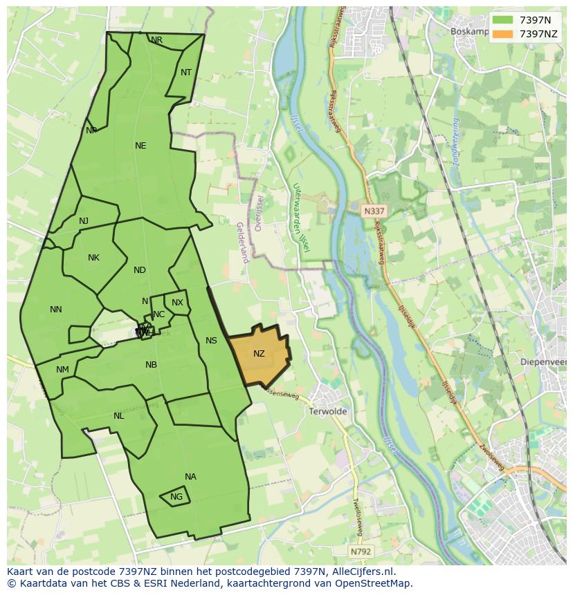 Afbeelding van het postcodegebied 7397 NZ op de kaart.