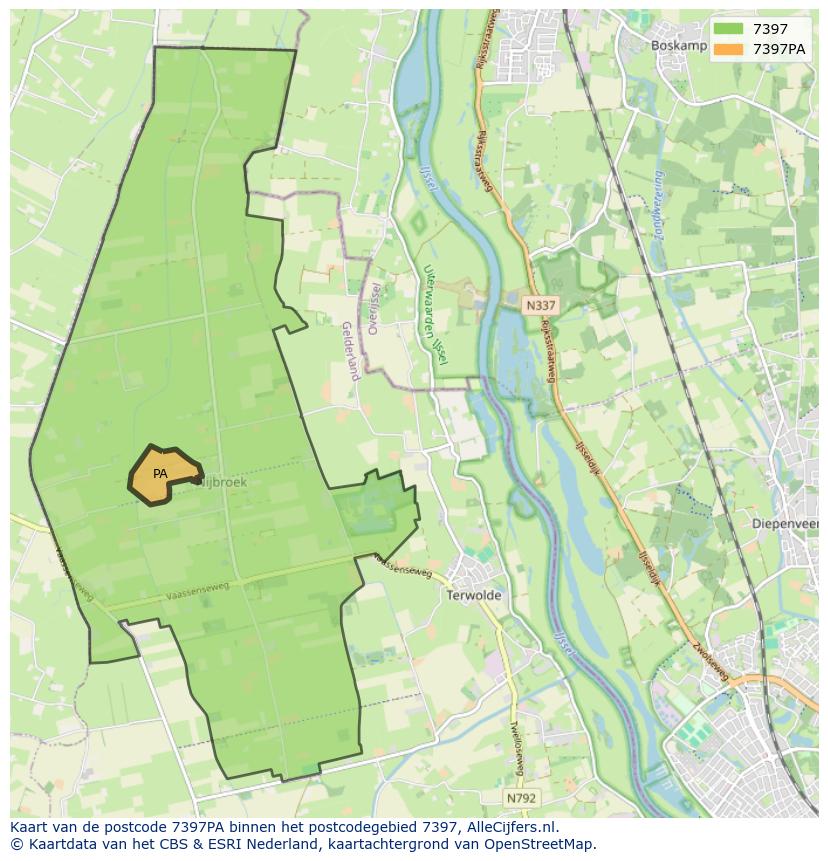 Afbeelding van het postcodegebied 7397 PA op de kaart.