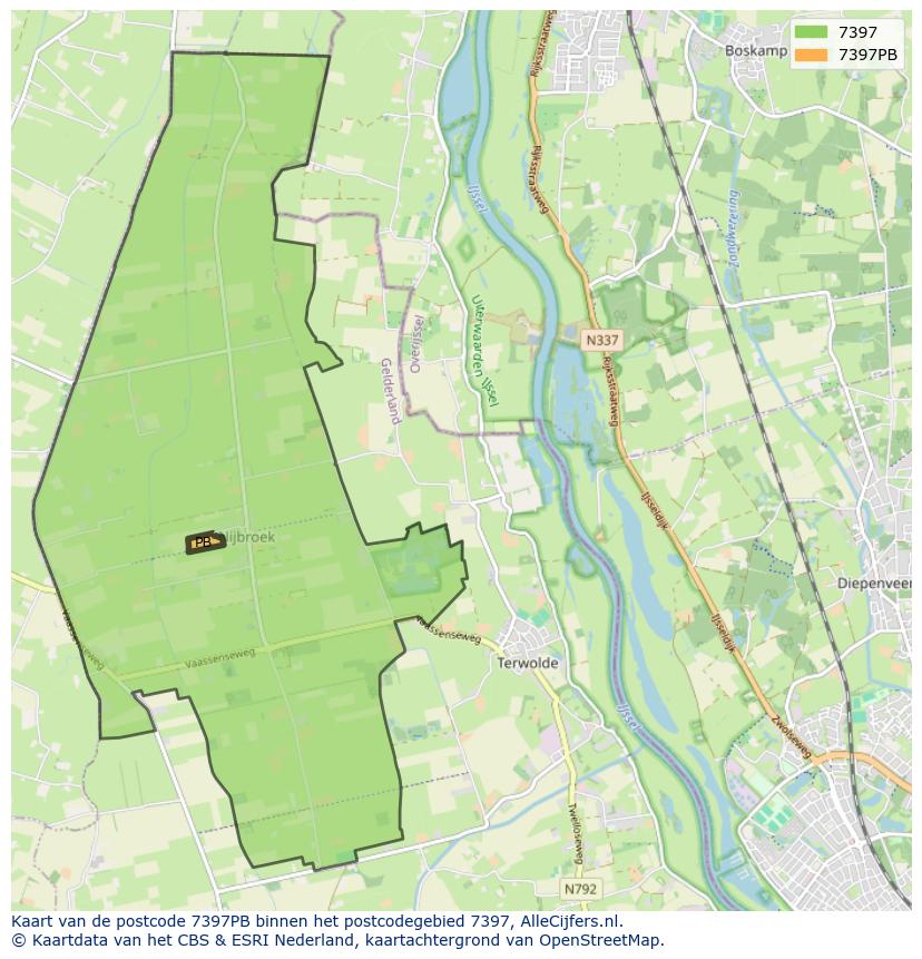 Afbeelding van het postcodegebied 7397 PB op de kaart.