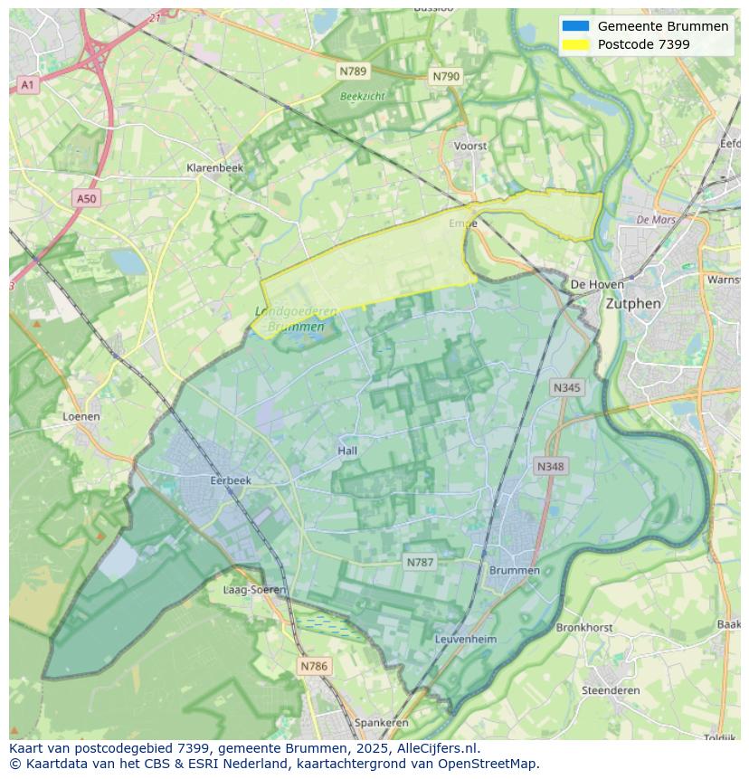 Afbeelding van het postcodegebied 7399 op de kaart.