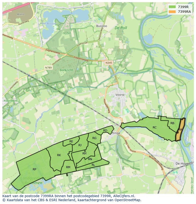 Afbeelding van het postcodegebied 7399 RA op de kaart.