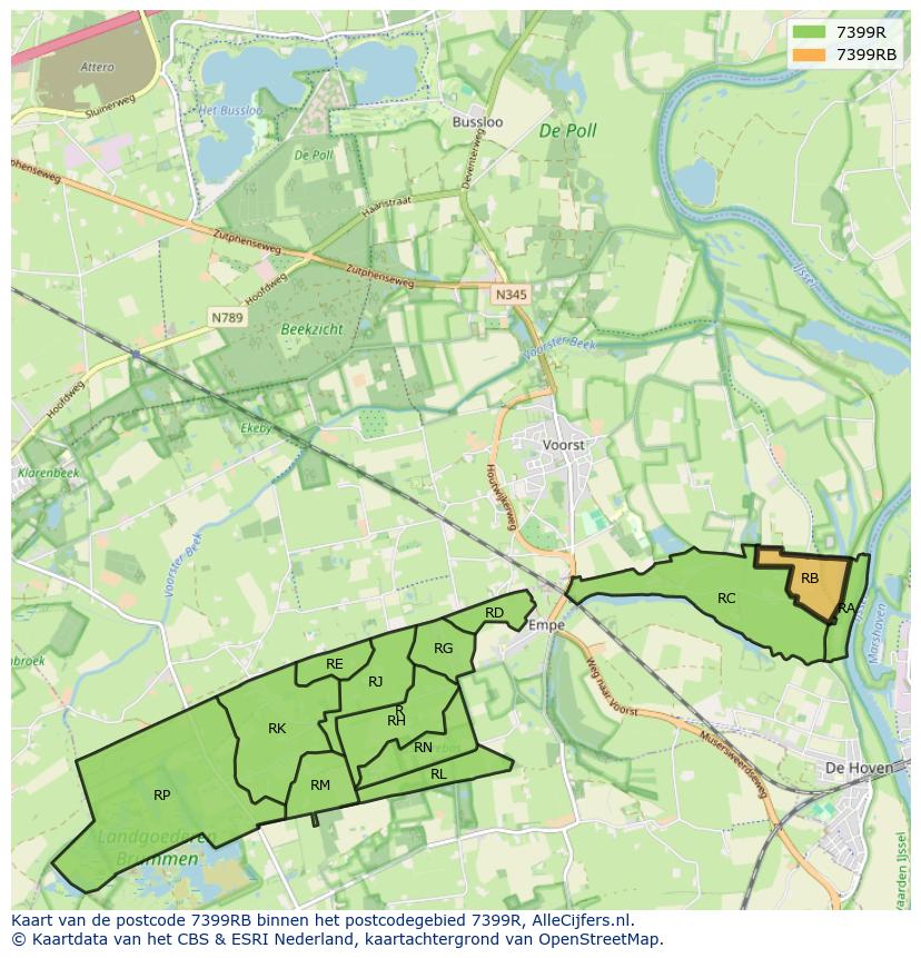 Afbeelding van het postcodegebied 7399 RB op de kaart.