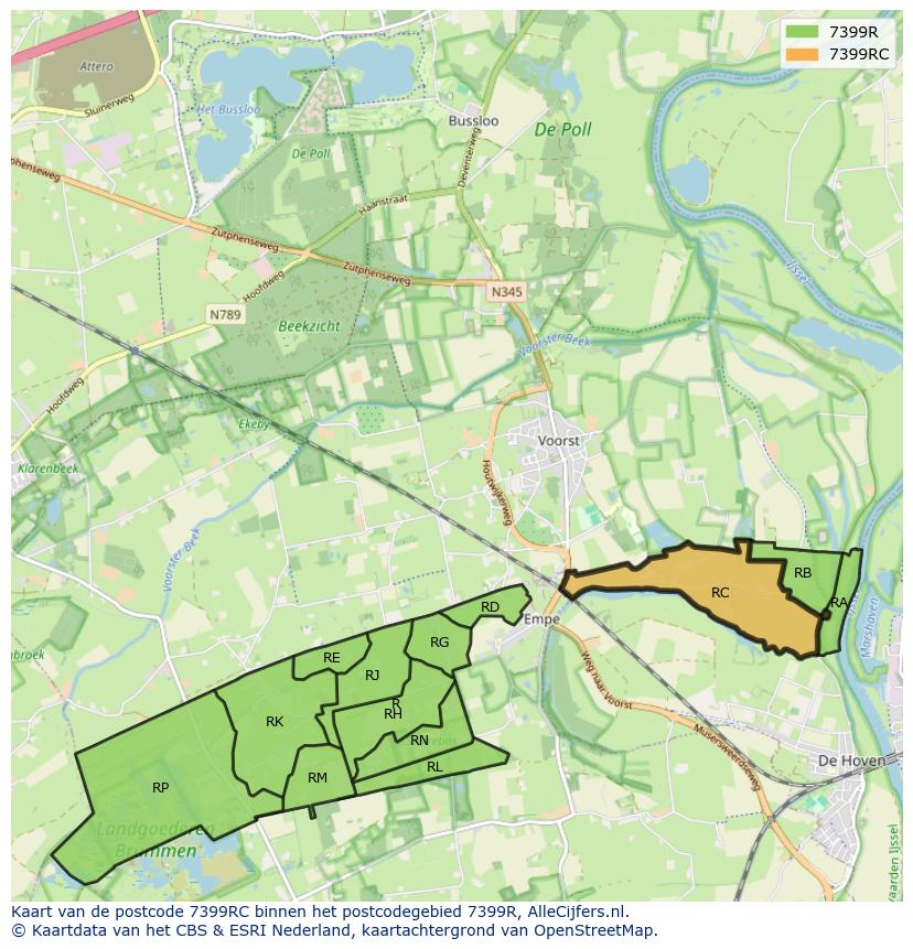 Afbeelding van het postcodegebied 7399 RC op de kaart.
