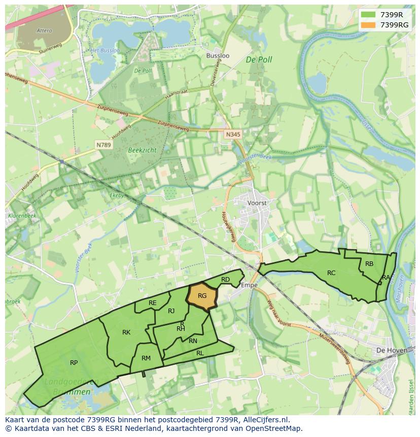 Afbeelding van het postcodegebied 7399 RG op de kaart.