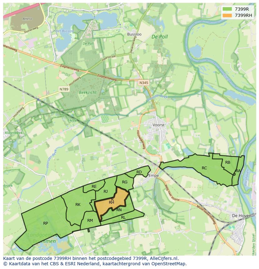 Afbeelding van het postcodegebied 7399 RH op de kaart.