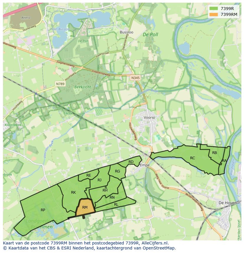 Afbeelding van het postcodegebied 7399 RM op de kaart.
