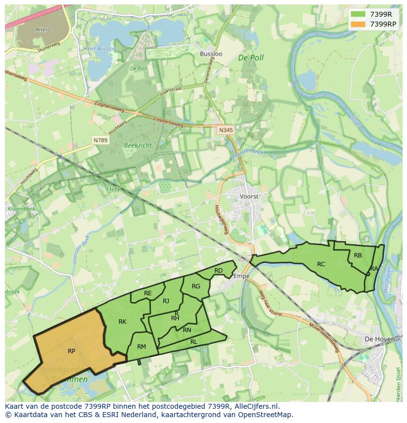 Afbeelding van het postcodegebied 7399 RP op de kaart.