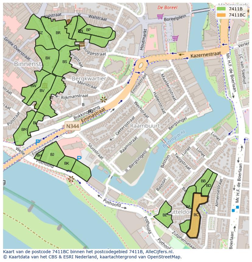 Afbeelding van het postcodegebied 7411 BC op de kaart.