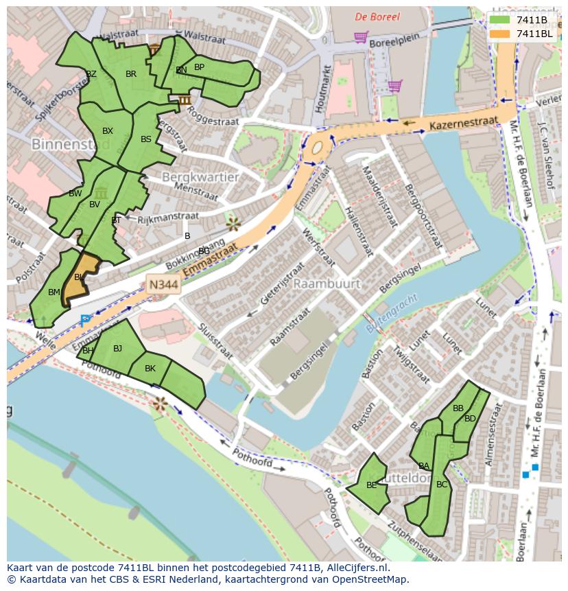 Afbeelding van het postcodegebied 7411 BL op de kaart.