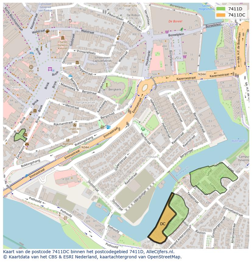 Afbeelding van het postcodegebied 7411 DC op de kaart.