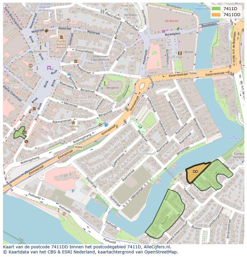 Afbeelding van het postcodegebied 7411 DD op de kaart.