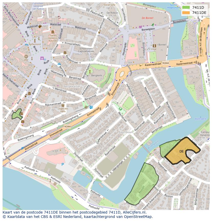 Afbeelding van het postcodegebied 7411 DE op de kaart.