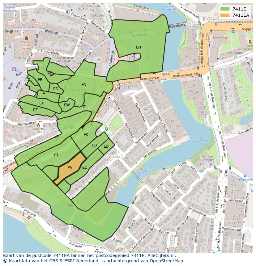Afbeelding van het postcodegebied 7411 EA op de kaart.