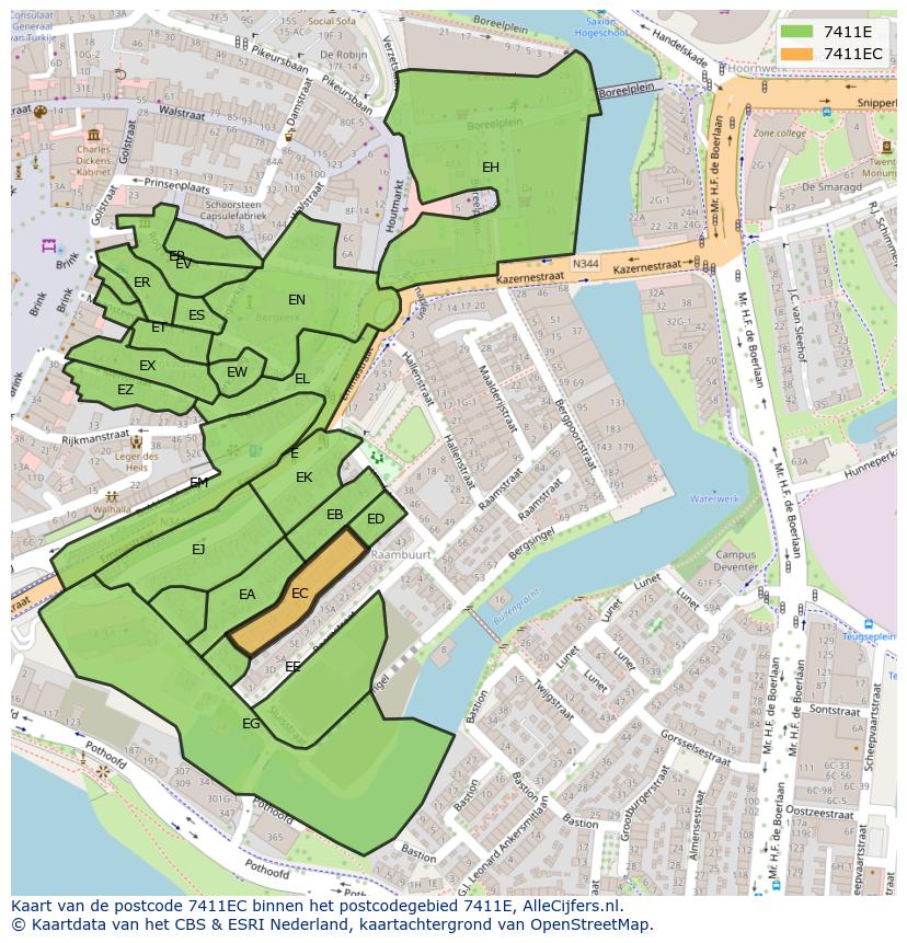 Afbeelding van het postcodegebied 7411 EC op de kaart.