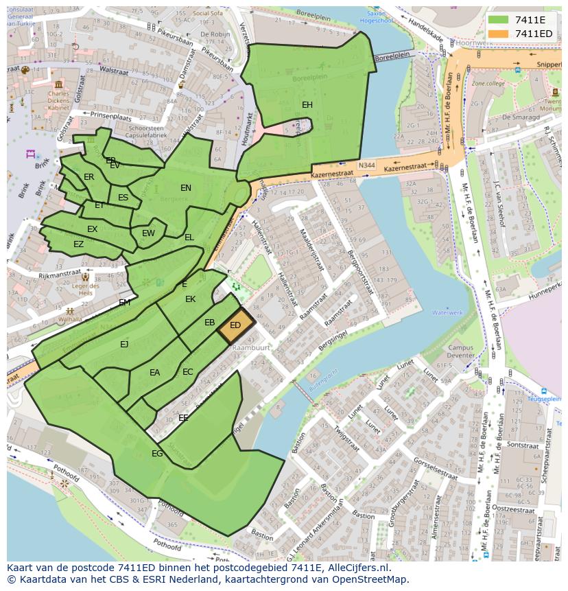 Afbeelding van het postcodegebied 7411 ED op de kaart.