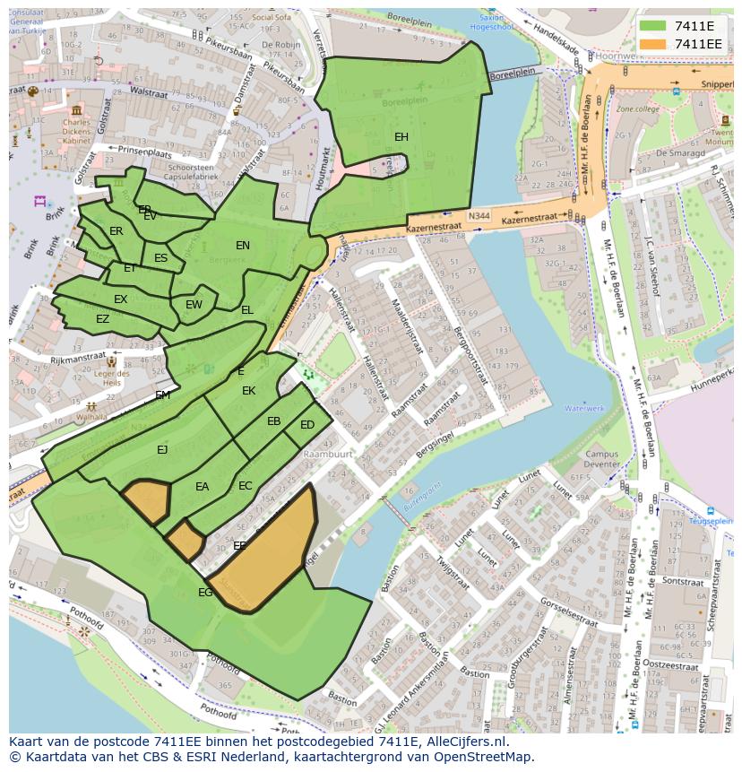 Afbeelding van het postcodegebied 7411 EE op de kaart.