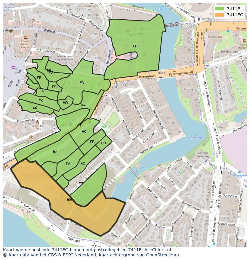 Afbeelding van het postcodegebied 7411 EG op de kaart.