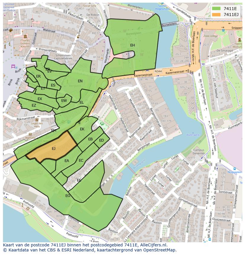Afbeelding van het postcodegebied 7411 EJ op de kaart.