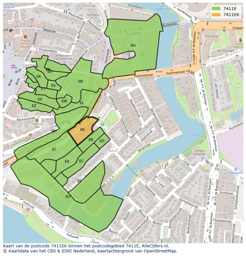 Afbeelding van het postcodegebied 7411 EK op de kaart.