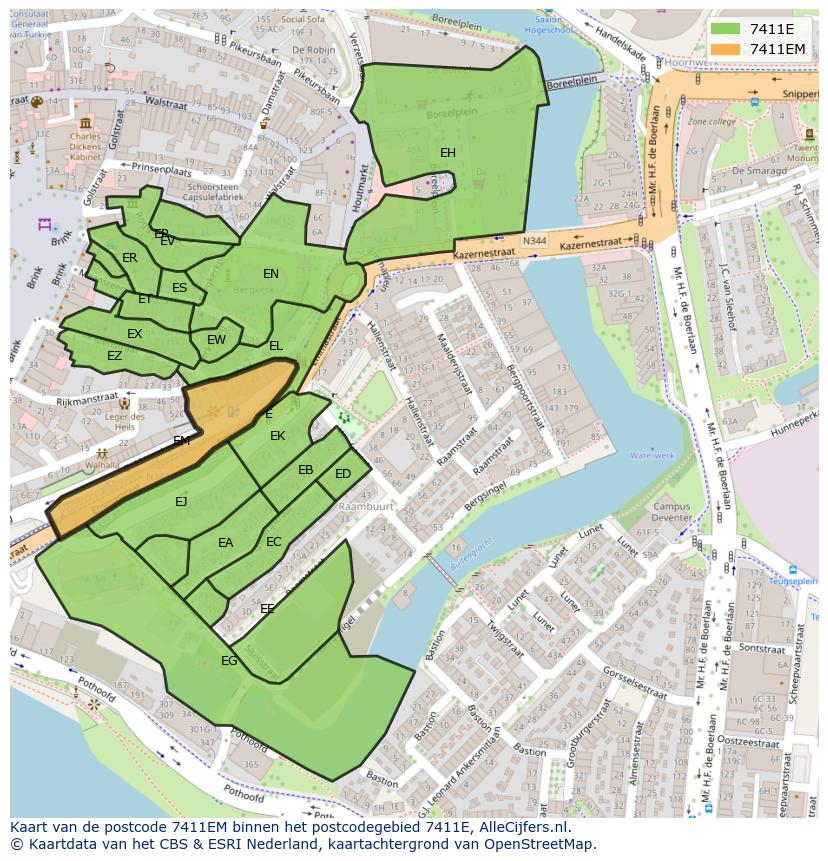 Afbeelding van het postcodegebied 7411 EM op de kaart.