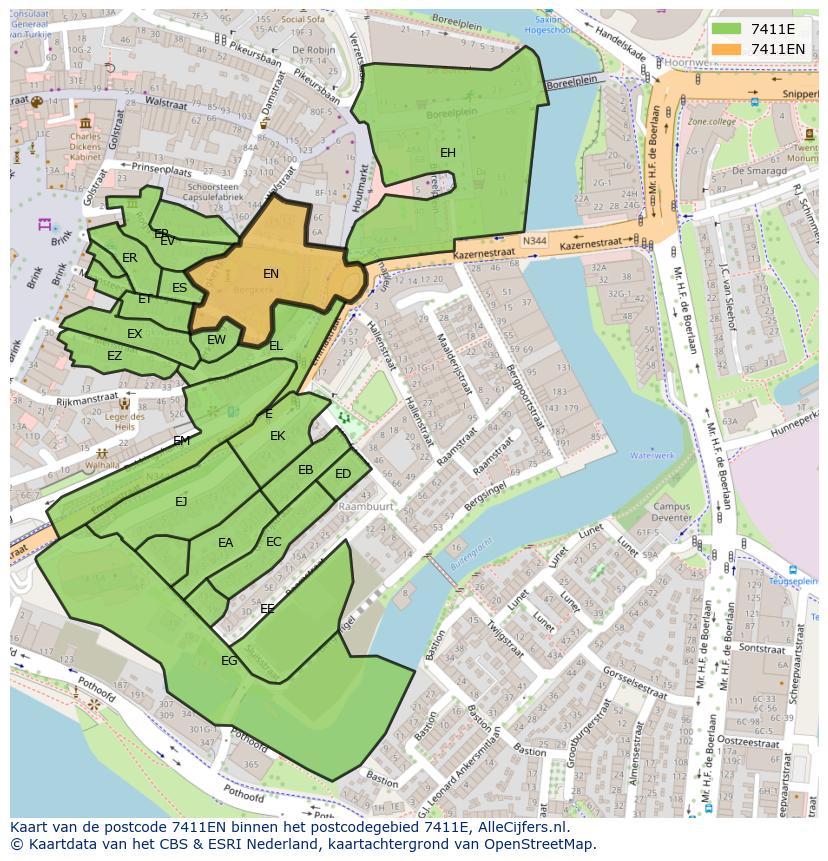Afbeelding van het postcodegebied 7411 EN op de kaart.