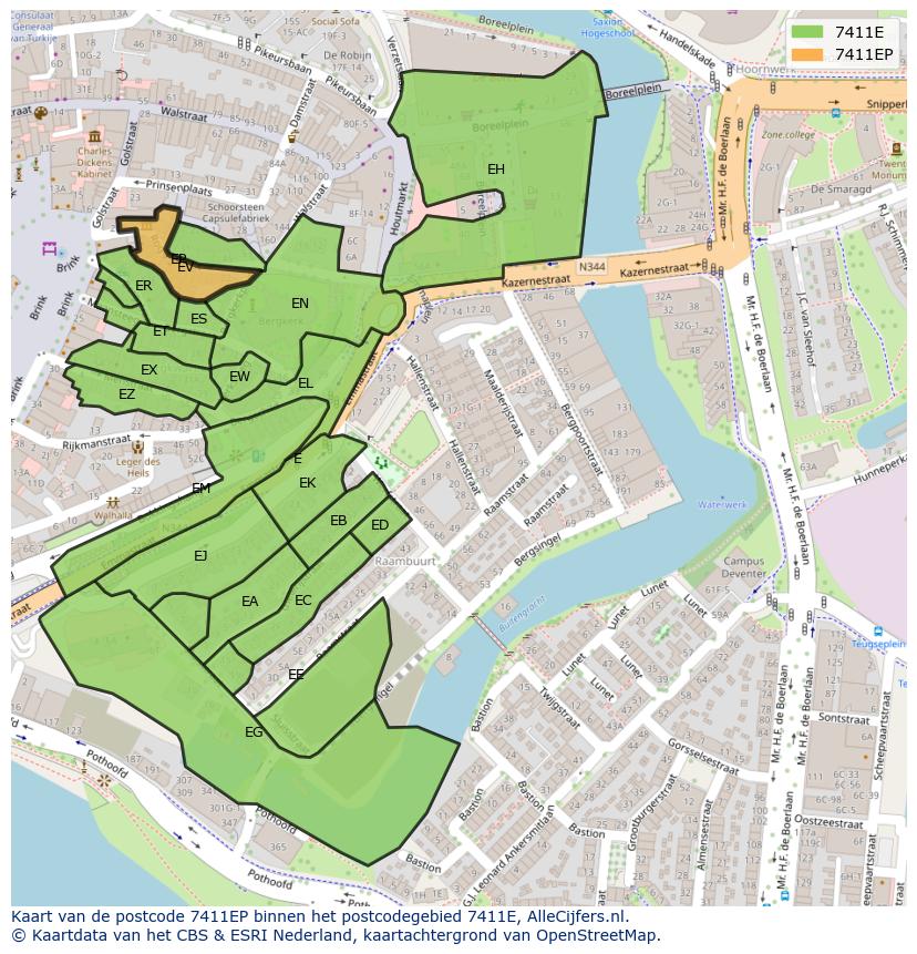 Afbeelding van het postcodegebied 7411 EP op de kaart.