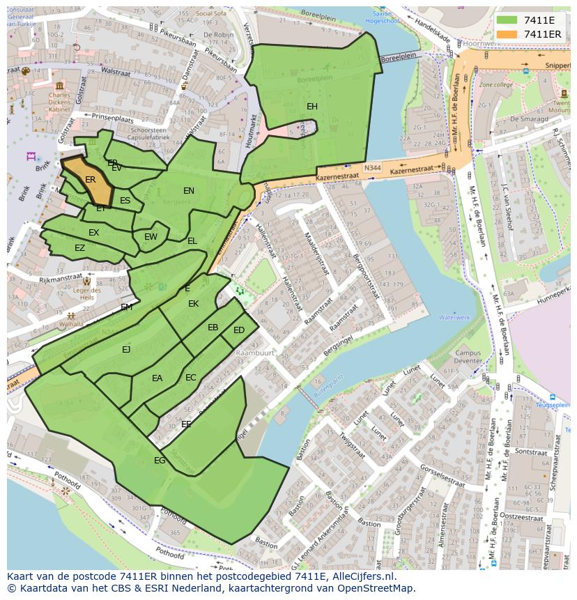Afbeelding van het postcodegebied 7411 ER op de kaart.