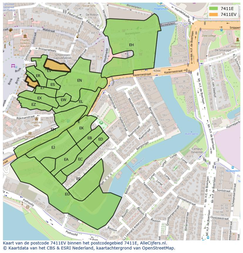 Afbeelding van het postcodegebied 7411 EV op de kaart.
