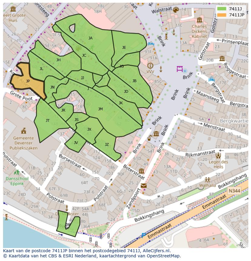 Afbeelding van het postcodegebied 7411 JP op de kaart.