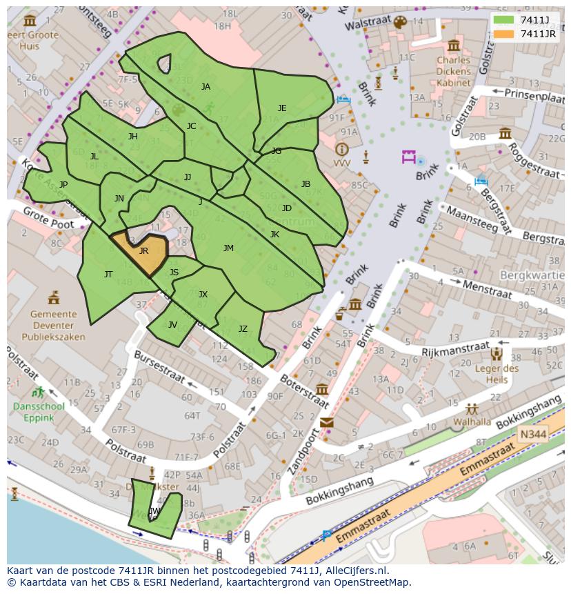 Afbeelding van het postcodegebied 7411 JR op de kaart.