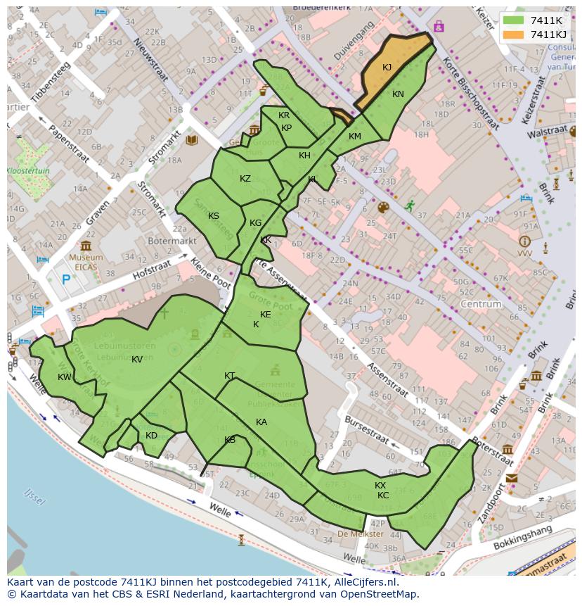 Afbeelding van het postcodegebied 7411 KJ op de kaart.