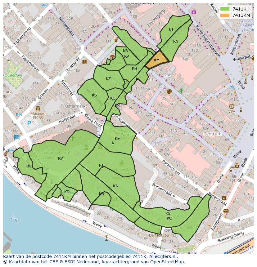 Afbeelding van het postcodegebied 7411 KM op de kaart.