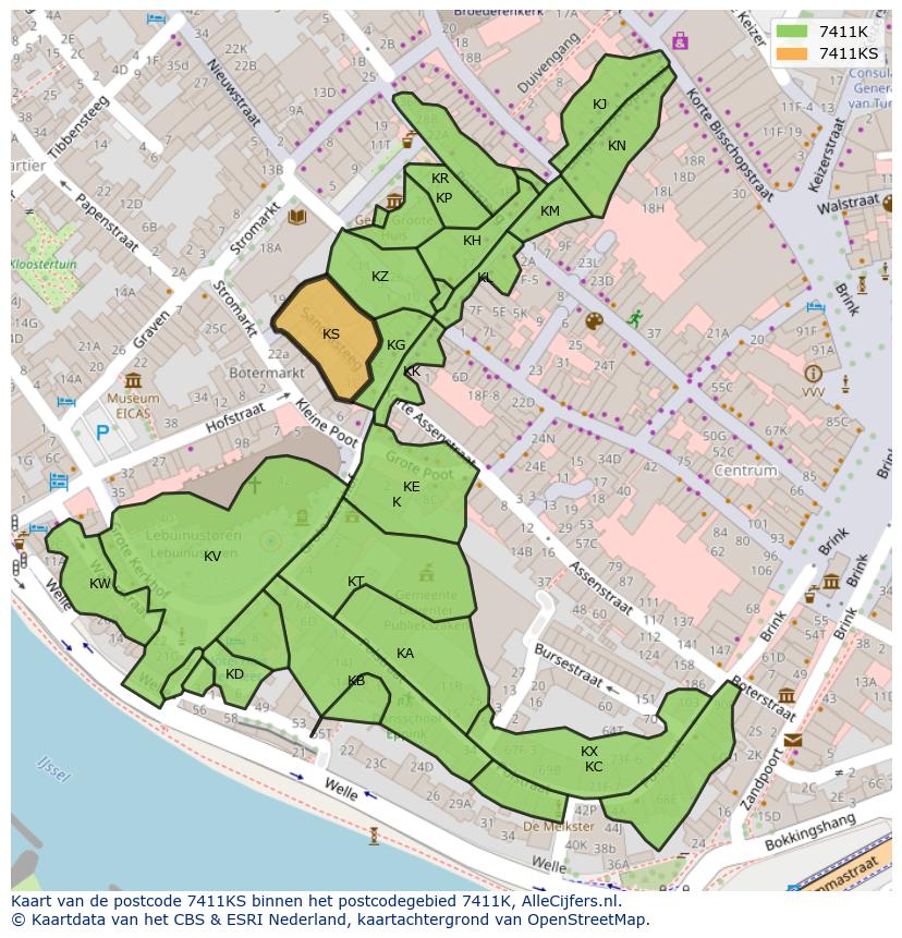 Afbeelding van het postcodegebied 7411 KS op de kaart.