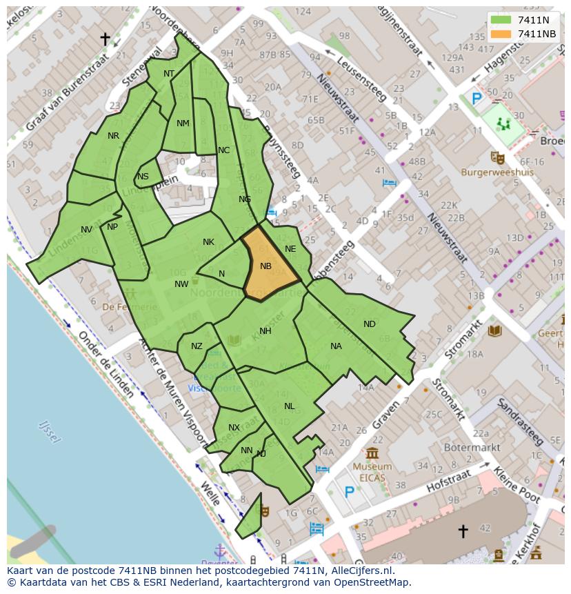 Afbeelding van het postcodegebied 7411 NB op de kaart.
