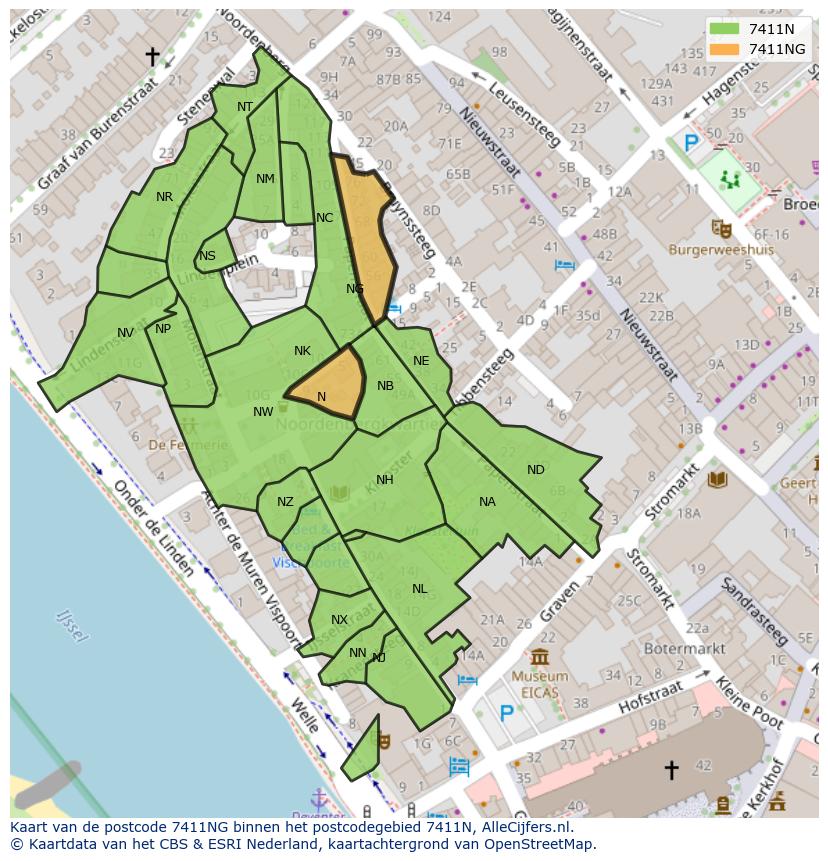 Afbeelding van het postcodegebied 7411 NG op de kaart.