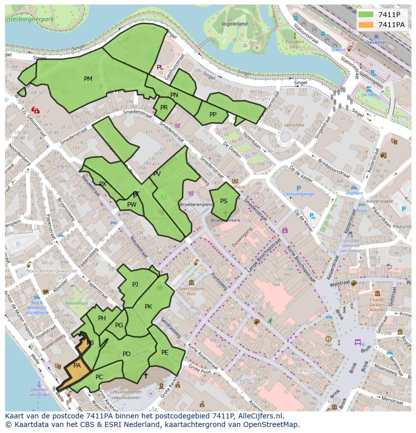 Afbeelding van het postcodegebied 7411 PA op de kaart.