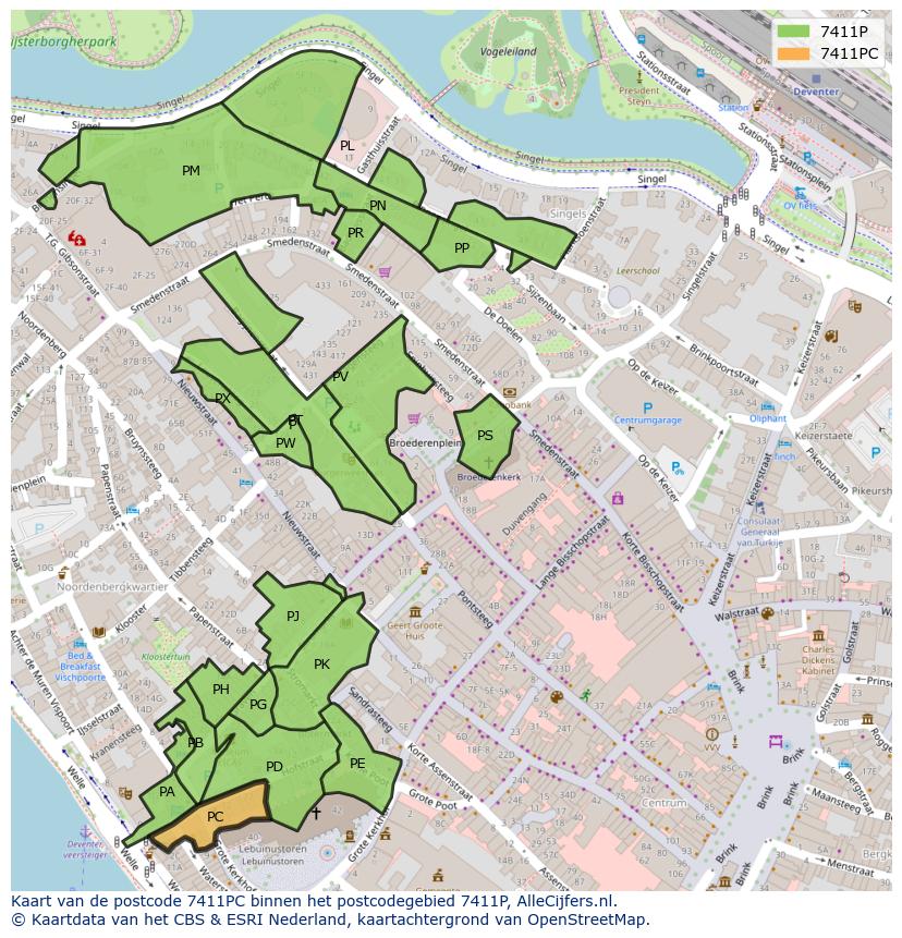 Afbeelding van het postcodegebied 7411 PC op de kaart.