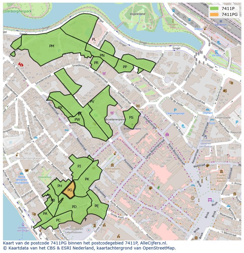 Afbeelding van het postcodegebied 7411 PG op de kaart.