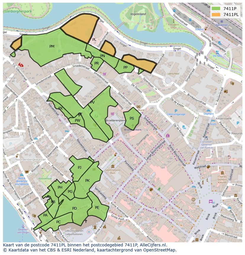 Afbeelding van het postcodegebied 7411 PL op de kaart.