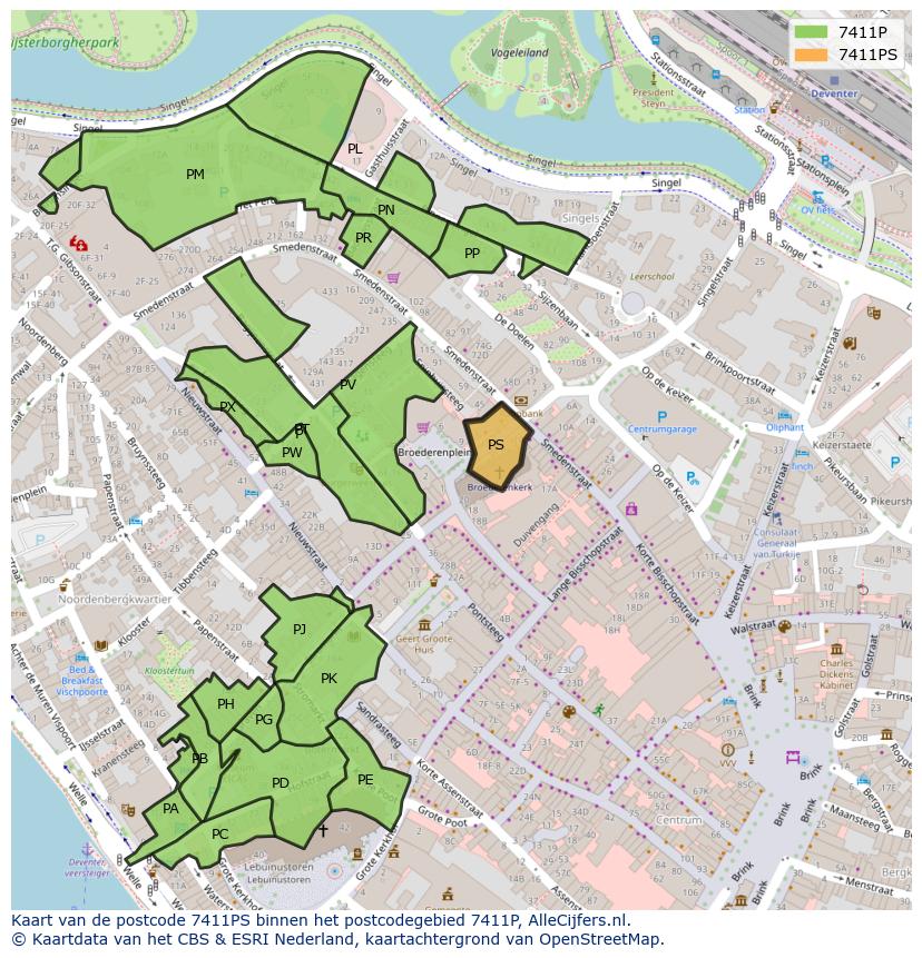 Afbeelding van het postcodegebied 7411 PS op de kaart.