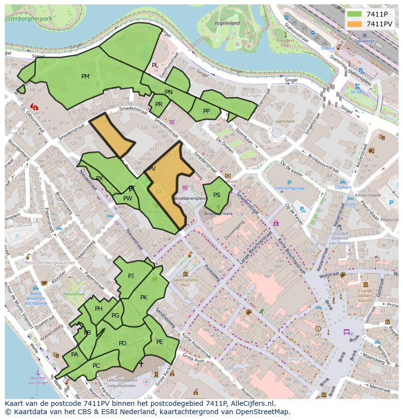 Afbeelding van het postcodegebied 7411 PV op de kaart.