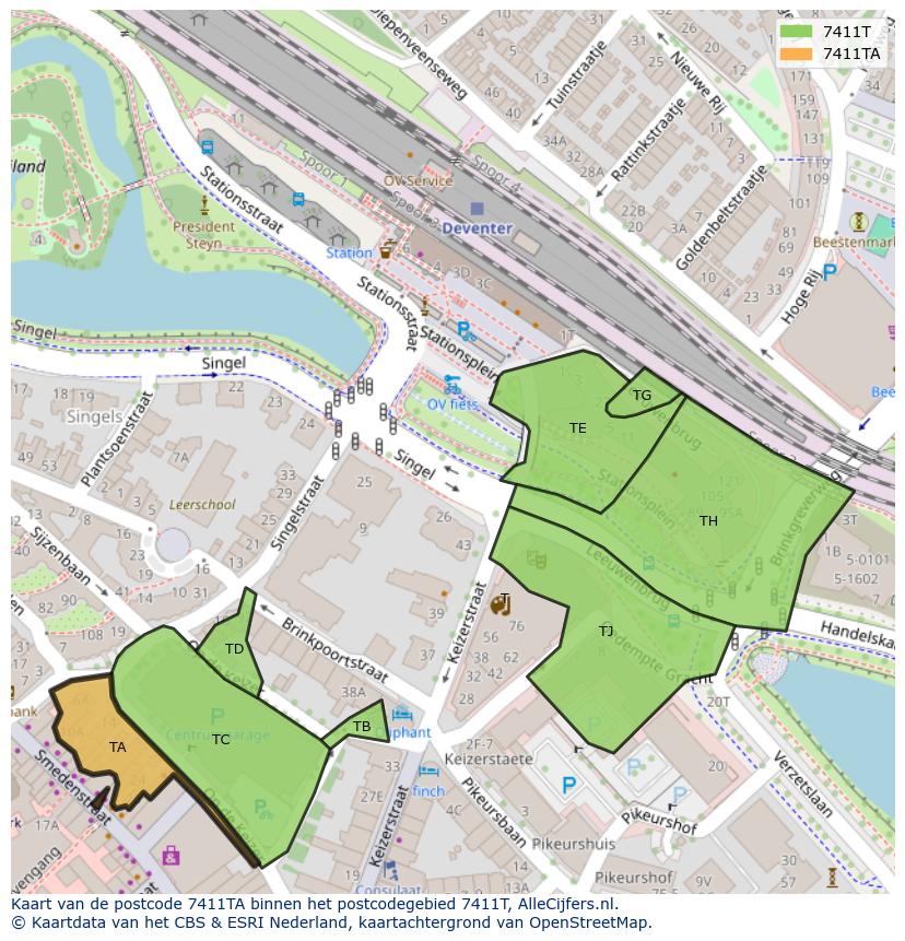 Afbeelding van het postcodegebied 7411 TA op de kaart.