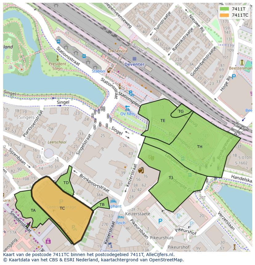 Afbeelding van het postcodegebied 7411 TC op de kaart.