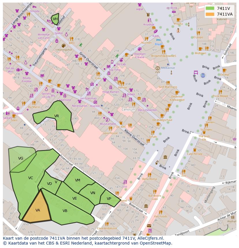 Afbeelding van het postcodegebied 7411 VA op de kaart.