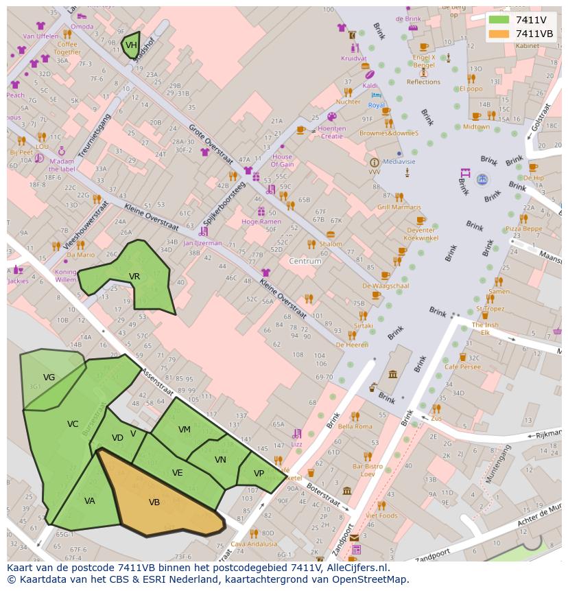 Afbeelding van het postcodegebied 7411 VB op de kaart.