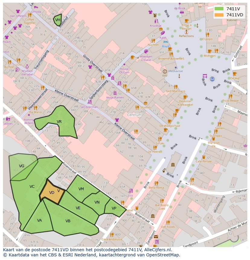 Afbeelding van het postcodegebied 7411 VD op de kaart.