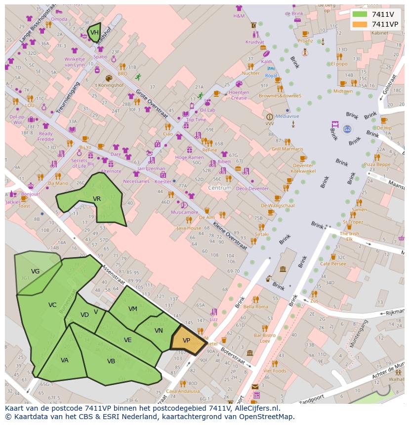 Afbeelding van het postcodegebied 7411 VP op de kaart.