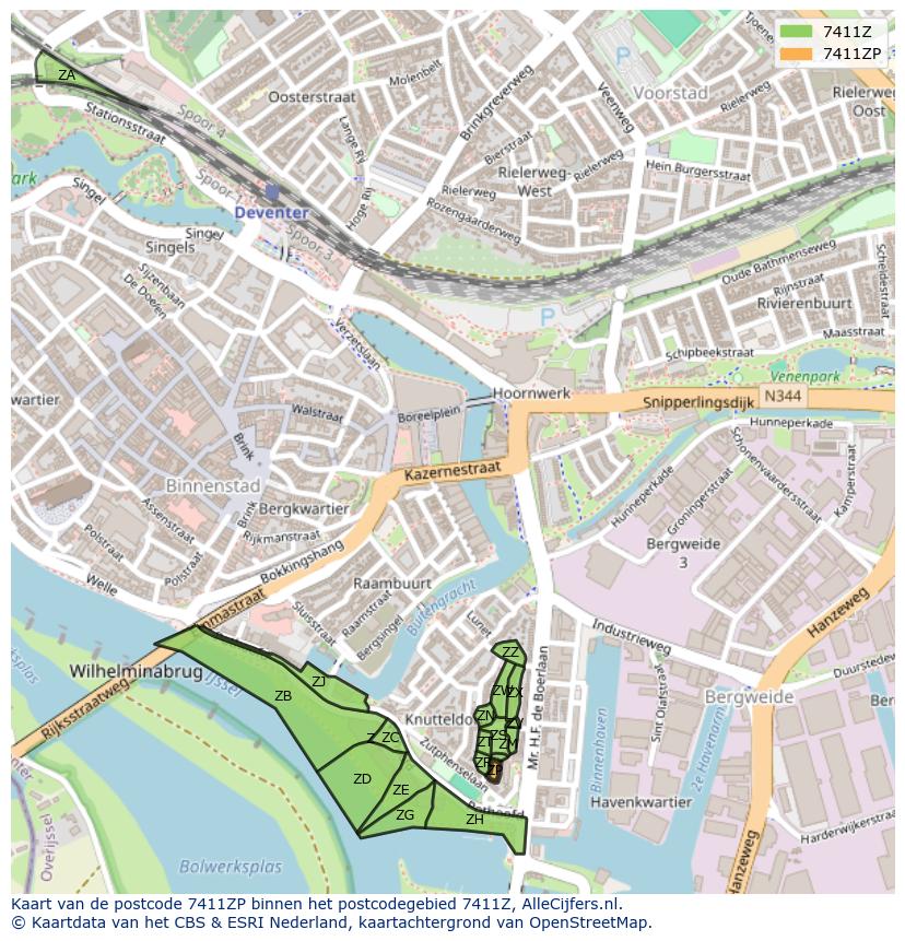 Afbeelding van het postcodegebied 7411 ZP op de kaart.